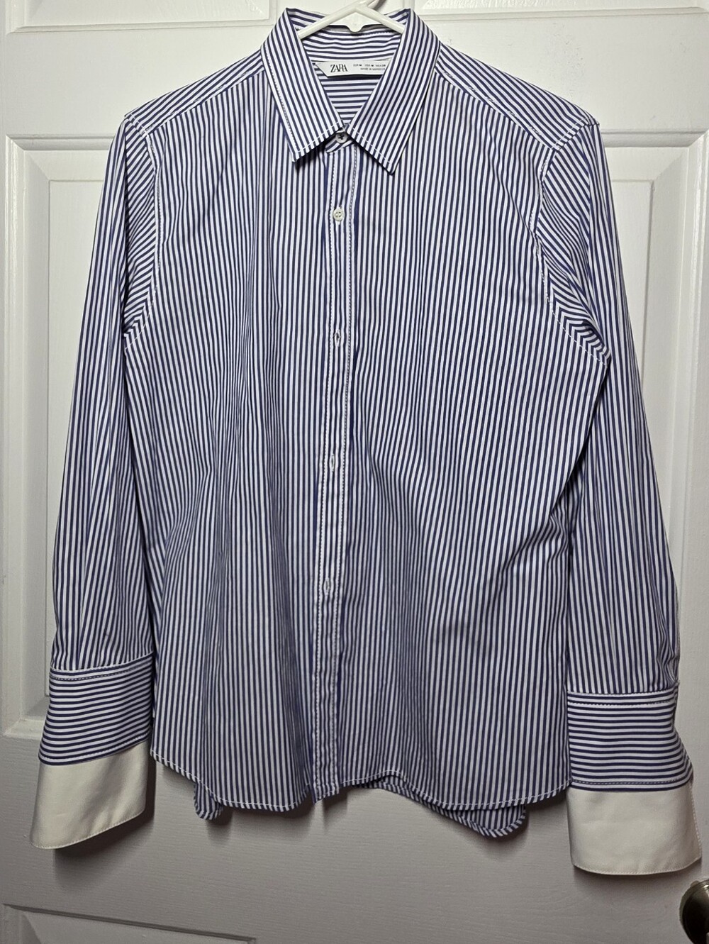 Zara Poplin Blue Stripe Dress Shirt